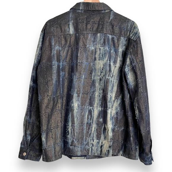 Vintage Chico's Size 3 Raw Edge Metallic Snap Front Tie Dye Shacket Women's XL - Picture 2 of 9